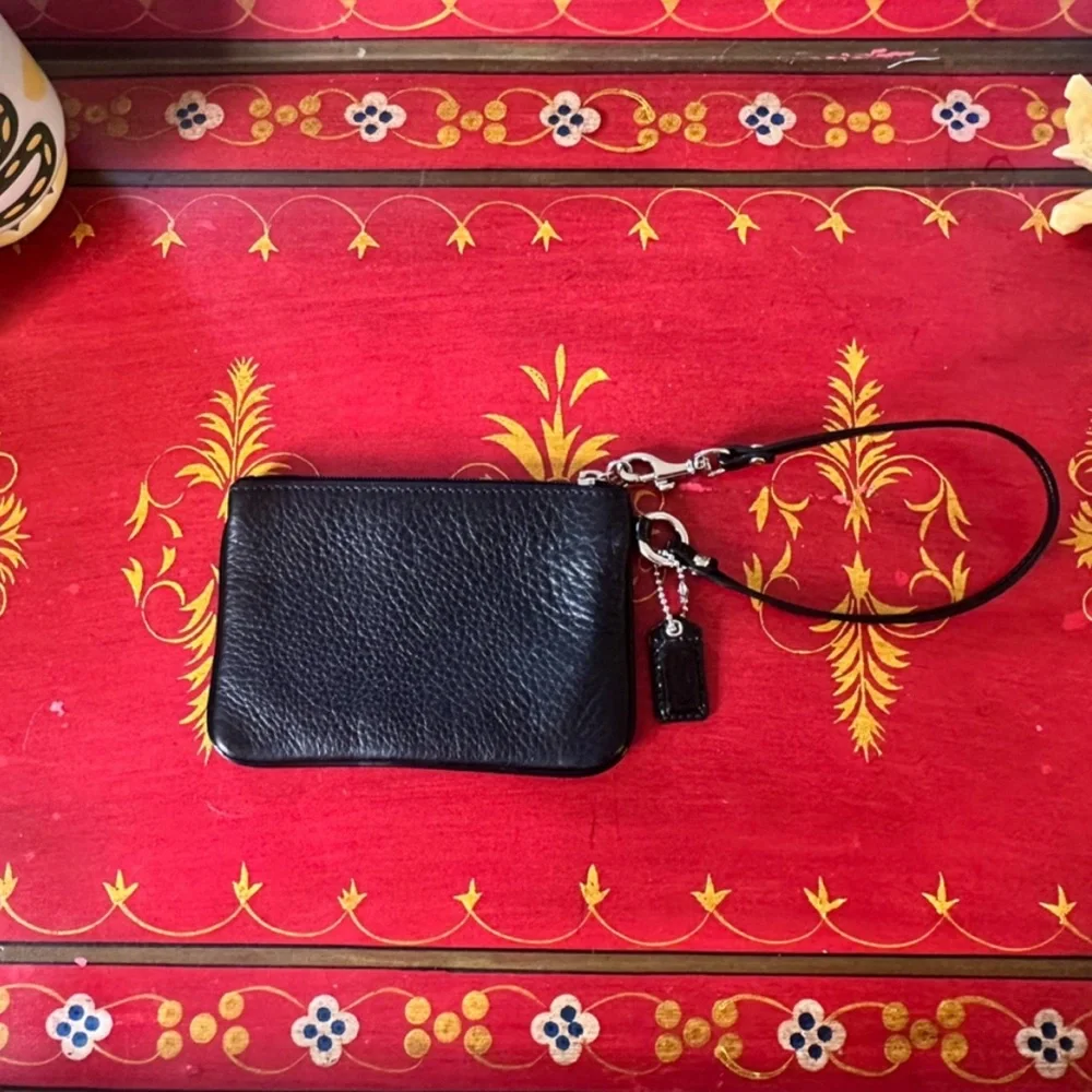 Coach Black Leather Pebble Wristlet